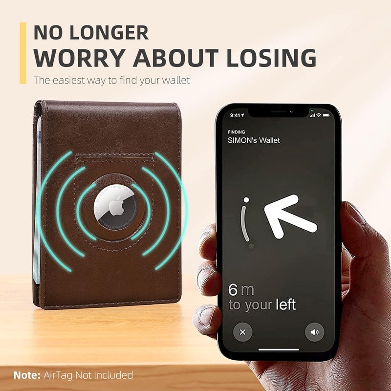 RUNBOX AirTag-Wallet-Mens-Slim-RFID Blocking Wallets Leather with Bill Compartment Air Tag Bifold Card Holder Wallet Gifts for Men Dad - Image 3